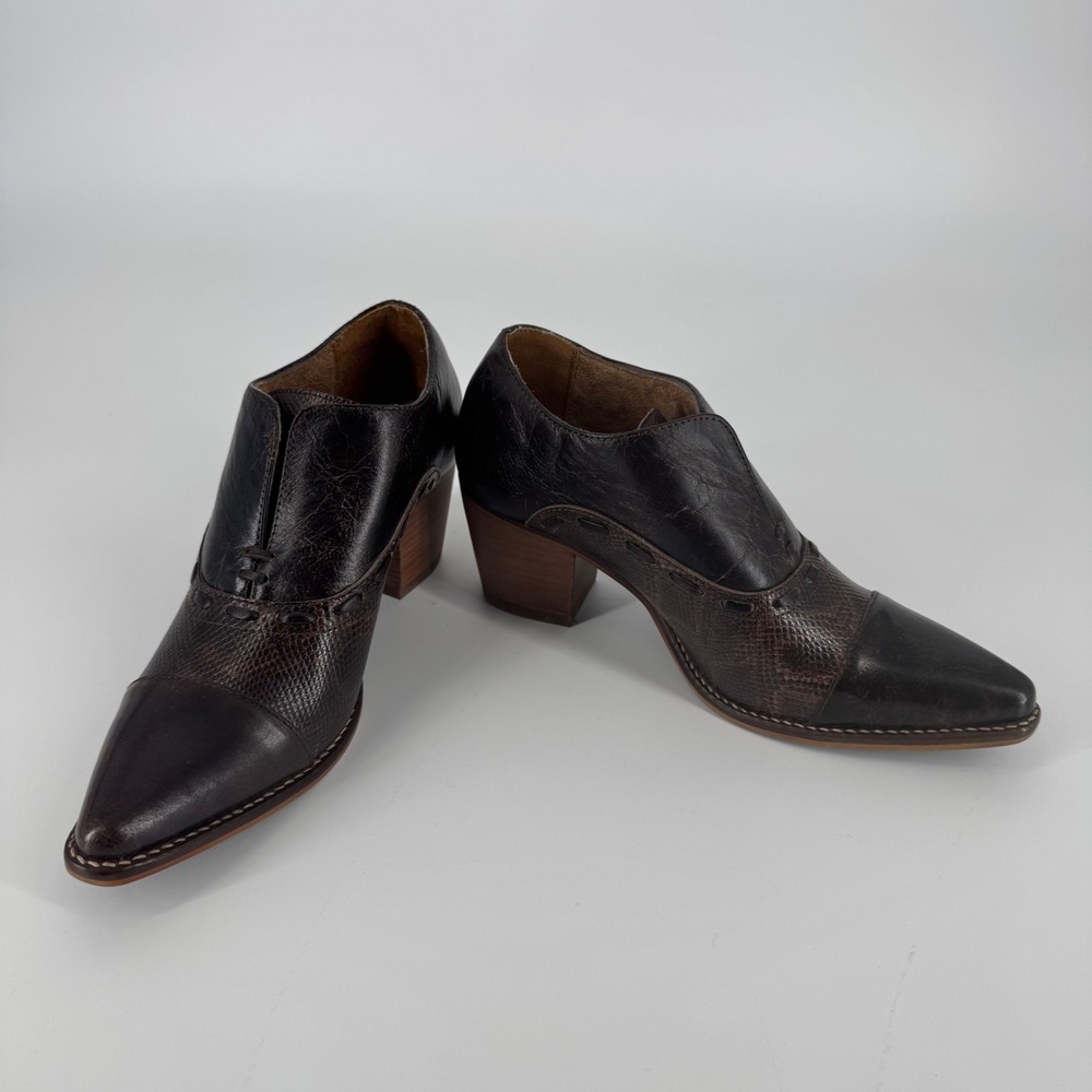 Nocona Women's Leather Ankle Booties Brown Black Western Heel‎ Size 8